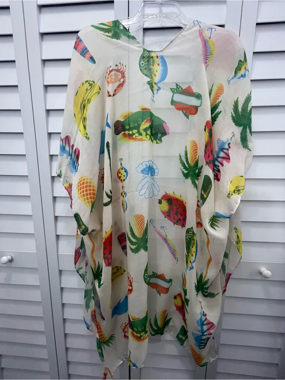 Sheer colorful Tropical Print Beach Cover-Up